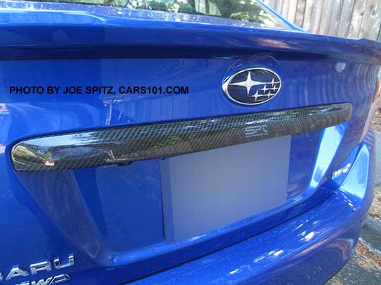 WR Blue colored 2016 WRX and STI optional carbon fiber plastic trunk trim