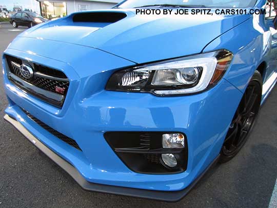 2016 WRX and STI with optional front underspoiler. Dealer installed. STI Series.Hyperblue shown.
