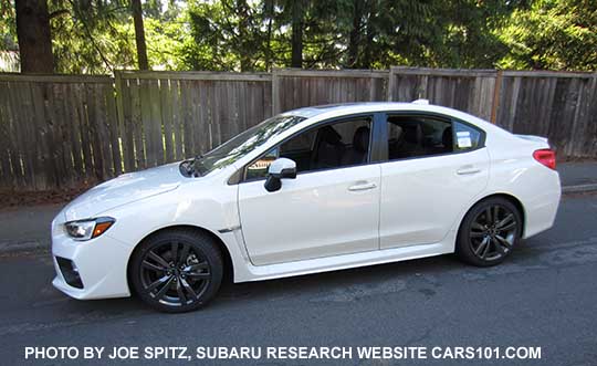 2016 white Impreza WRX Limited has  18" gray splitspoke alloys. The turn signal mirrors means it has optional blind spot detection, and possibly Eyesight if a CVT
