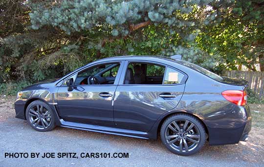 Dark Gray Subaru Limited 2016 WRX, small rear lip spoiler, 18" split-spoke gray alloys