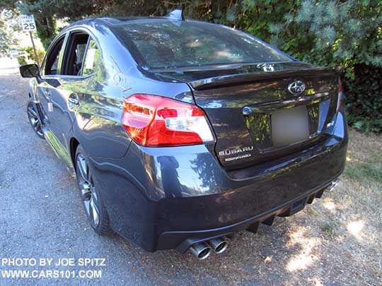 rear view 2016 Subaru WRX Limited, small rear lip spoiler, dark gray color shown