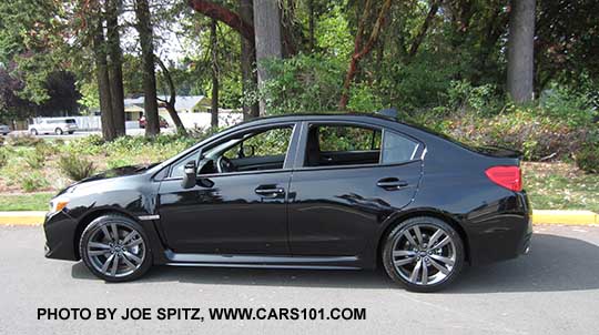 side view 2016 Subaru WRX Limited, crystal black silica color shown