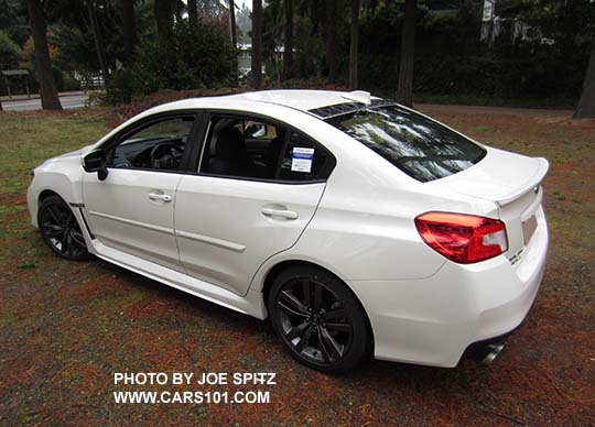 2016 WRX Limited, crystal white,  with optional side moldings and roof mounted vortex generator