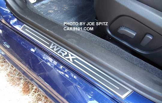 optional 2017 and 2016 WRX door sill plates, front door, WR Blue Limited (power seat) car shown