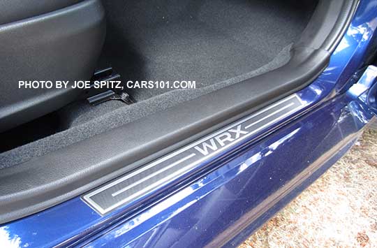 2016 Subaru WRX optional passenger side front door sill plate, wr blue car shown