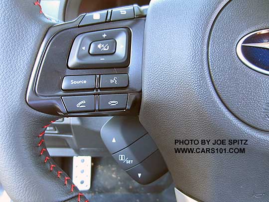 2016 WRX Premium steering wheel, left side audio and cell phone buttons. leather wrapped
