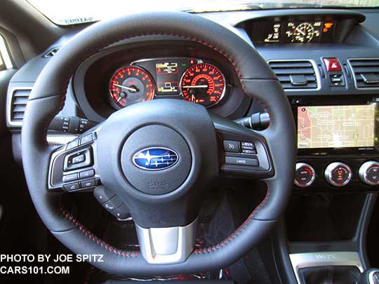 2016 WRX Limited leather wrapped steering wheel. Notice the 7" audio  navigation screen