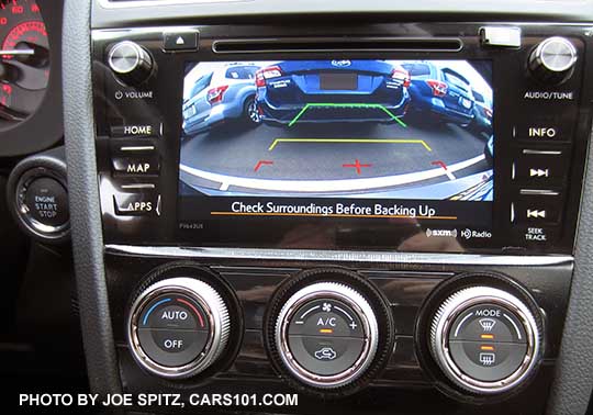 2017 WRX  rear view back-up camera displays on the high resolution 7" LCD screen on WRX Limited, STI, STI Limited, and WRX Premium with optional audio upgrade