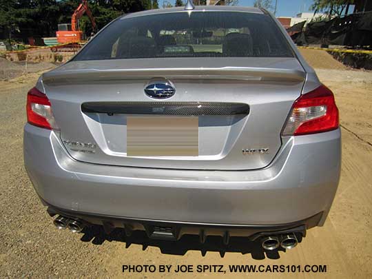 2017 WRX and STI optional Trunk Trim- carbon fiber. Shown on an ice silver WRX