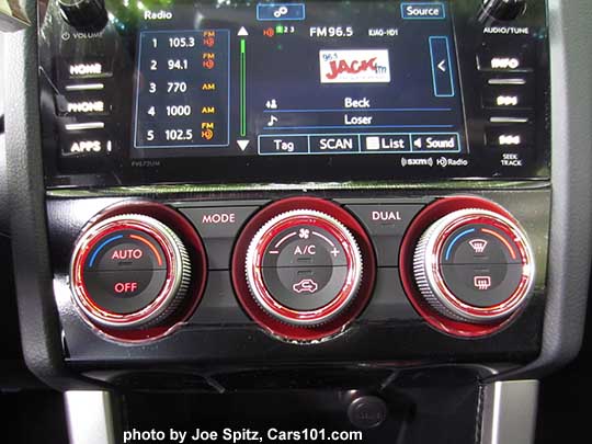 2017 Subaru STI and STI Limited dual front zone climate control,  and 7" audio