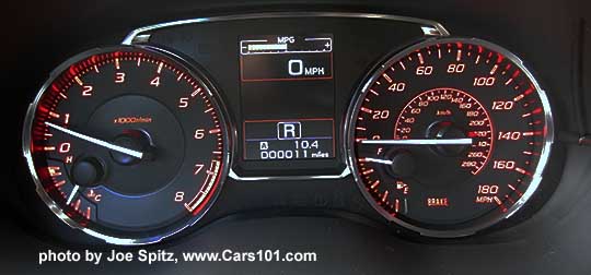 2017 Subaru WRX dash gauges. Transmission in R reverse. Base model shown