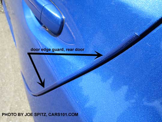 closeup of the 2017 WRX and STI optional door edge guards are body colored