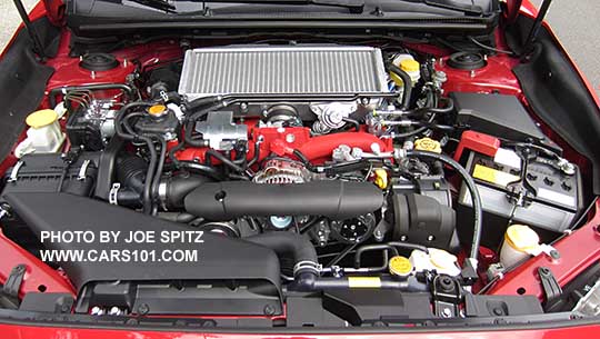 2017 Subaru STI engine- red heat diffusing coating, top mounted intercooler