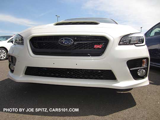 2017 Subaru WRX STI front bumper and front grill, with fog lights, white shown