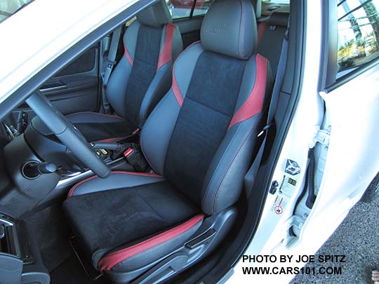 2017 Subaru WRX STI interior, black alcantara, red bolsters, red stitching