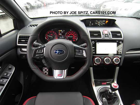 2017 Subaru WRX STI Limited steering wheel, black leather/red bolster seats