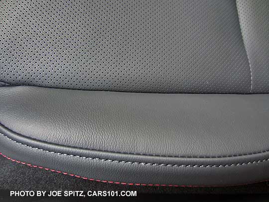 closeup of the 2017 Subaru WRX Limited black perforated leather, red stitching