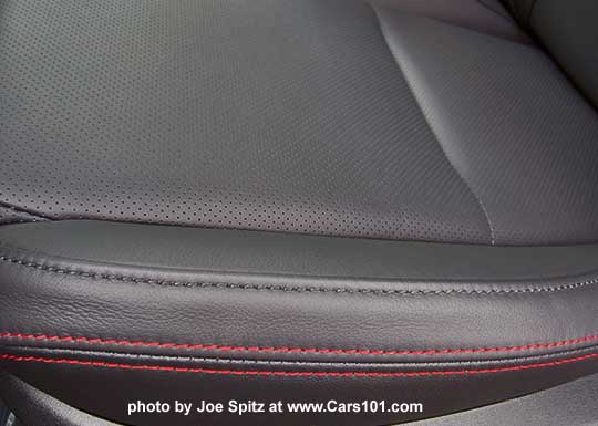 closeup of the 2017 Subaru WRX Limited black perforated leather, red stitching closeup of the 2017 Subaru WRX Limited black perforated leather, red stitching