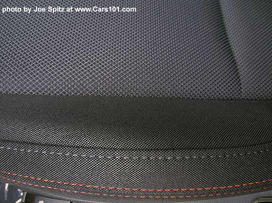 closeup of the 2017 Subaru WRX Premium carbon black cloth with red stitching