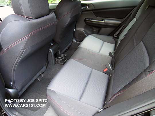 2017 WRX rear seat, carbon black cloth shown