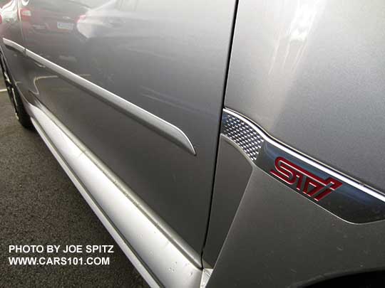 2017 Subaru WRX and STI optional body side moldings. Shown on an ice silver STI