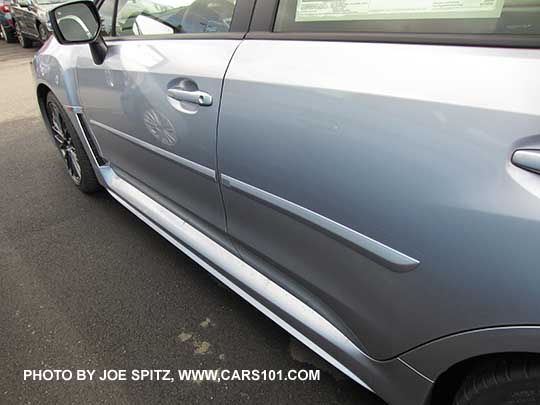 2017 Subaru WRX and STI optional body colored body side moldings. Ice silver STI shown.