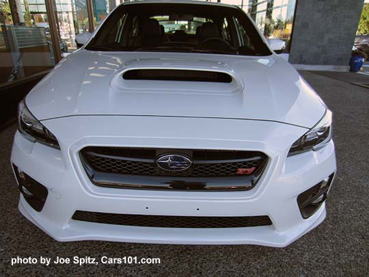 2017 Subaru WRX STI  front view and grill,  crystal white shown