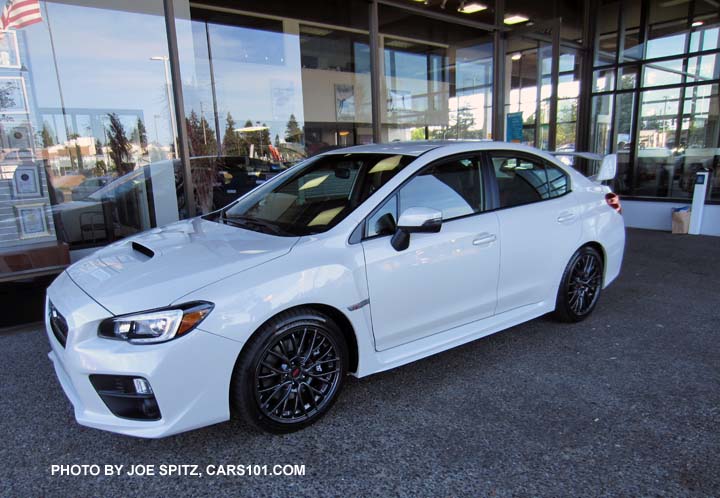 2017 Subaru WRX STI  with tall spoiler,  crystal white shown