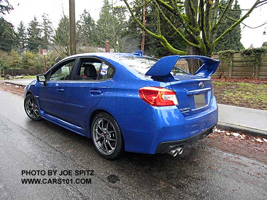 2017 Subaru WRX STI Limited, tall wing spoiler, 18" BBS alloys, world rally blue color