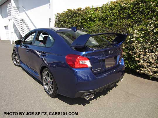 2017 Subaru WRX STI Limited with tall wing spoiler, BBS alloys. Lapis blue color