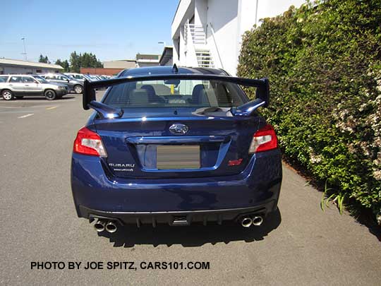 2017 Subaru WRX STI Limited with tall wing spoiler, BBS alloys. Lapis blue color