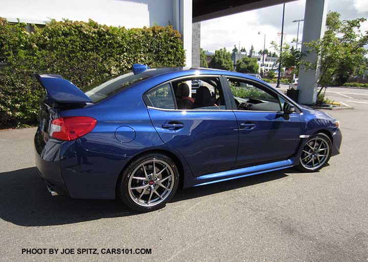 2017 Subaru WRX STI Limited with tall wing spoiler, BBS alloys. Lapis blue color