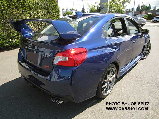 2017 Subaru WRX STI Limited with tall wing spoiler, BBS alloys. Lapis blue color