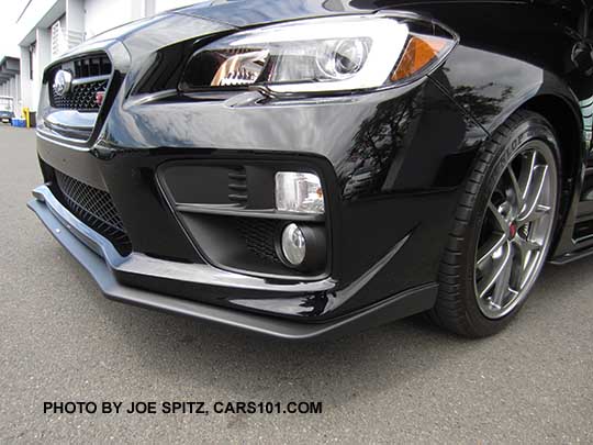 2017 WRX and STI optional dealer installed front lip underspoiler.  Black STI Limited with the silver BBS alloys.