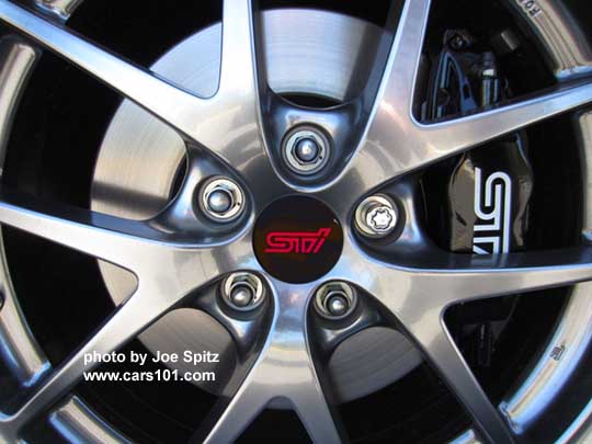 closeup of the 2017 Subaru STI Limited 18" BBS alloy wheel
