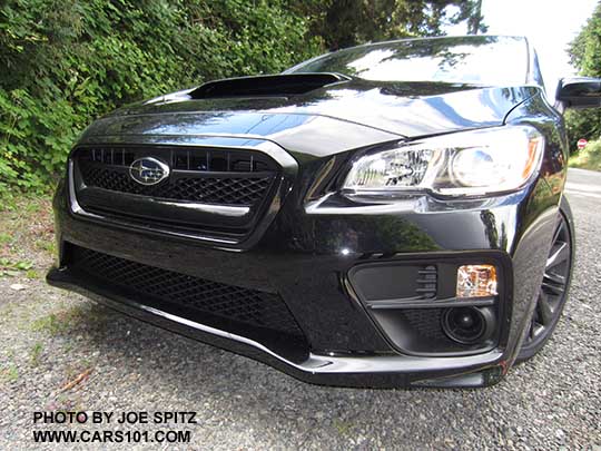 2017 Subaru WRX base  model front grill, without fog lights. Crystal Black shown