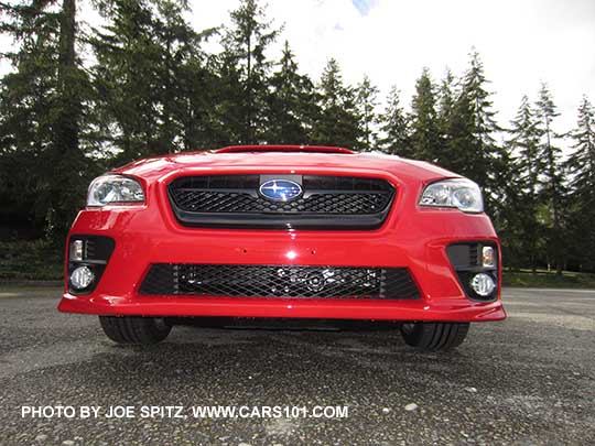 2017 WRX front grill, Premium with standard fog lights, pure red car shown