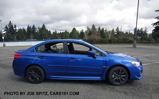 side view 2017 Subaru WRX, wr world rally blue color shown