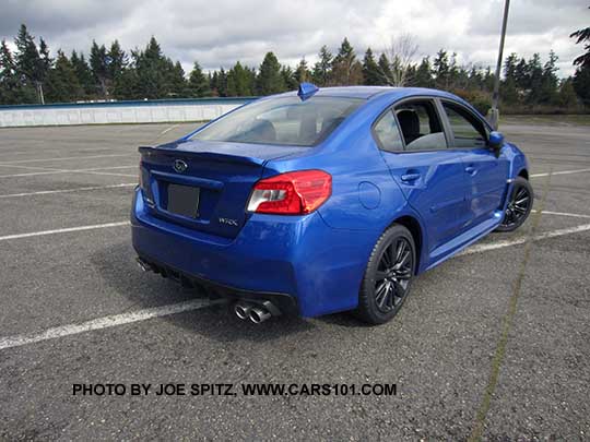 rear view 2017 Subaru WRX, wr blue color shown