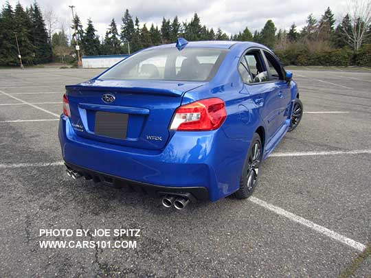 rear view  2017 Subaru WRX, wr blue color shown