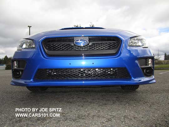 WR Blue  color Subaru WRX front view with grill. Standard WRX model without fog lights shown