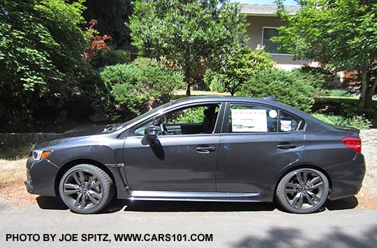 side view 2017 Subaru Impreza WRX Limited, dark gray color shown