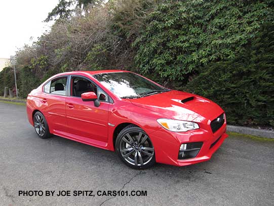 2017 Subaru WRX. Premium model, pure red color shown with optional body side moldings