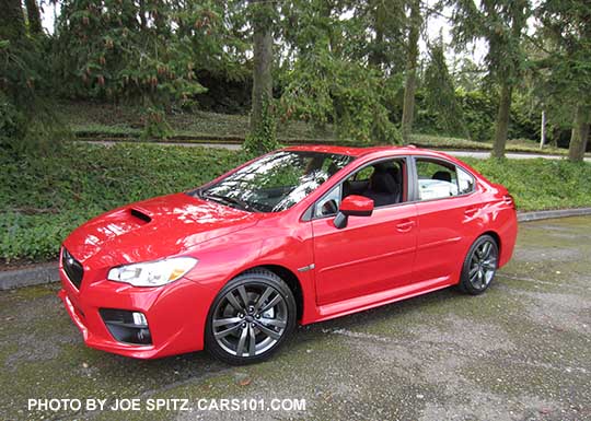 2017 Subaru WRX. Premium model, pure red color shown with optional body side moldings