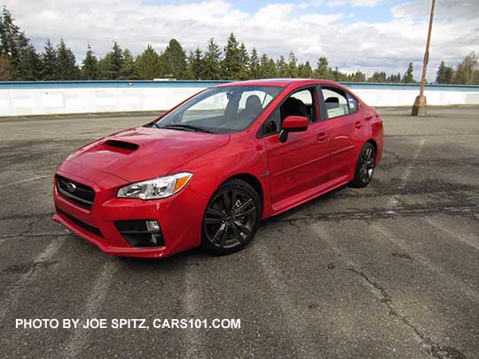 2017 Subaru WRX, pure red color shown with optional body side moldings