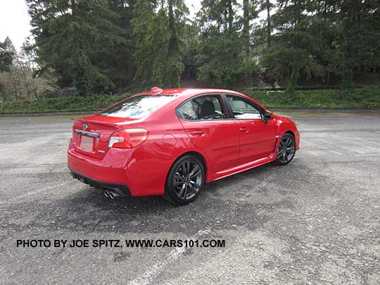 2017 Subaru WRX, pure red color shown with optional body side moldings