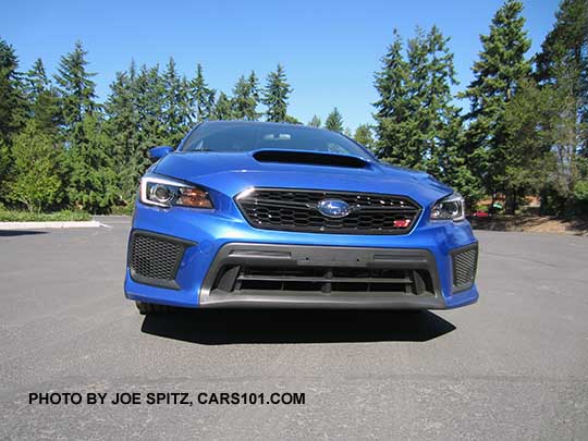 2018 Subaru STI  front grill with STI logo, bumper fascia, WRBlue color