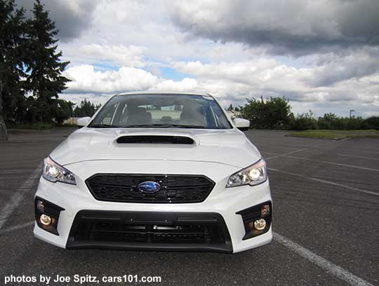 2018 Subaru WRX fog lights and front bumper fascia, crystal white.