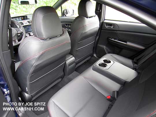 2018 subaru WRX Limited rear seat with armrest and cupholders. 2 front seatback map pockets