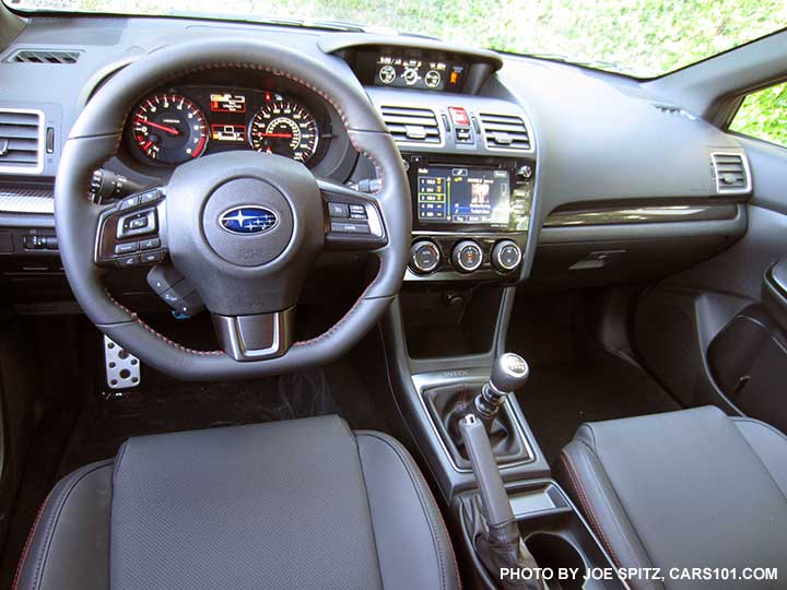 2018 Subaru WRX Limited interior and dash, perforated gray leather interior, 7" audio, manual transmission